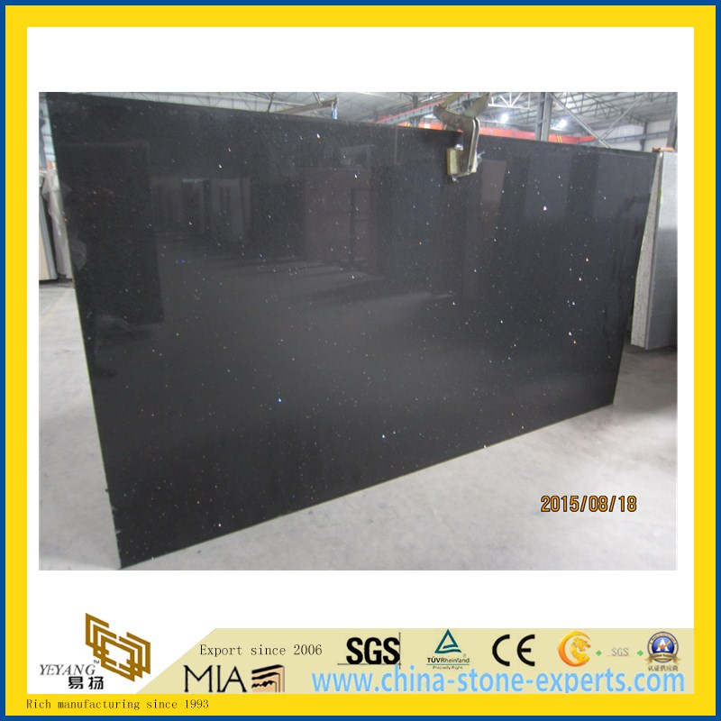 Crystal Black Artificial Quartz Stone for Kitchen/Bathroom/School Wall Tiles