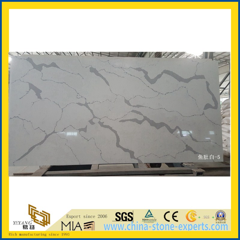 SGS Custom White Calacatta Artifical Quartz Stone Countertop for Kitchen, Island(YQW-QC8023)