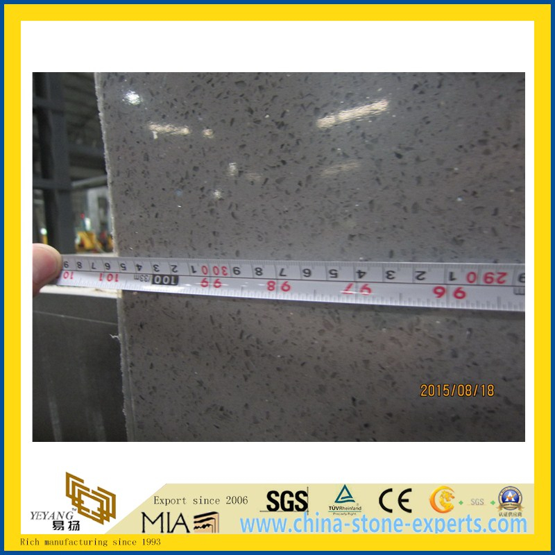 Crystal Light Grey Polished Artificial Quartz Stone for Kitchen/Bathroom/School Wall