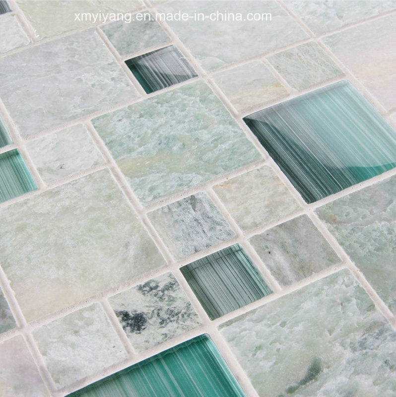 Green Granite and Glass Stone Mosaic Tile for Background Wall